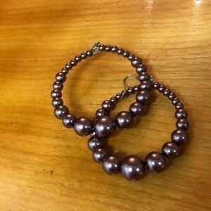 Vintage brown glass beaded 2 inch diameter dangle pierce earrings